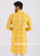 Yellow Cotton Silk Printed Kurta