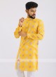 Yellow Cotton Silk Printed Kurta