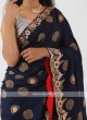 Navy Blue Banarasi Silk Saree