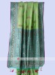 Pista Green And Turquoise Banarasi Silk Saree