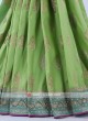 Pista Green And Turquoise Banarasi Silk Saree