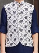 Amazing Navy Blue And White Nehru Jacket