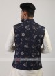 Navy Blue Printed Nehru Jacket