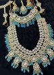 Sky Blue Kundan Bridal Necklace Set With Hathphool