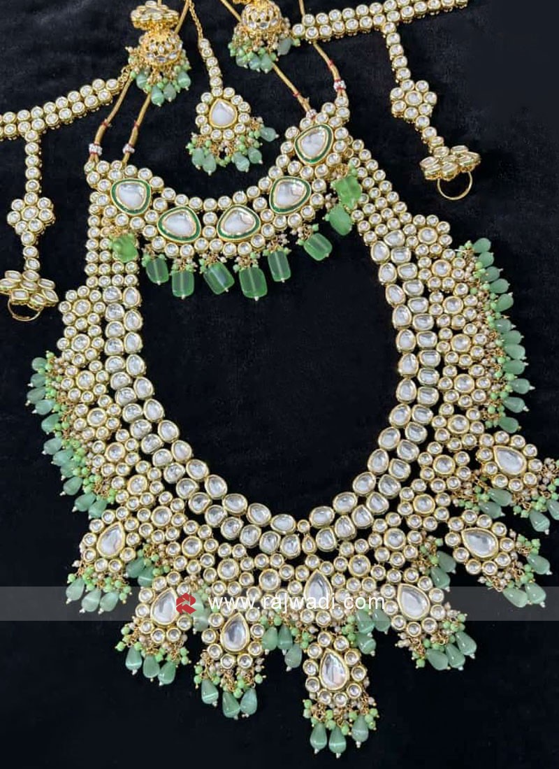 Sea Green Bridal Necklace Set With Kundan