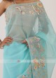 Organza Saree In Firozi