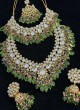 Green Necklace Set With Pearl Drops And Studded Kundan