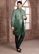 Jacket Style Thread Embroidered Green Indowestern Set