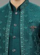 Festive Wear Rama Green Nehru Jacket Set In Silk