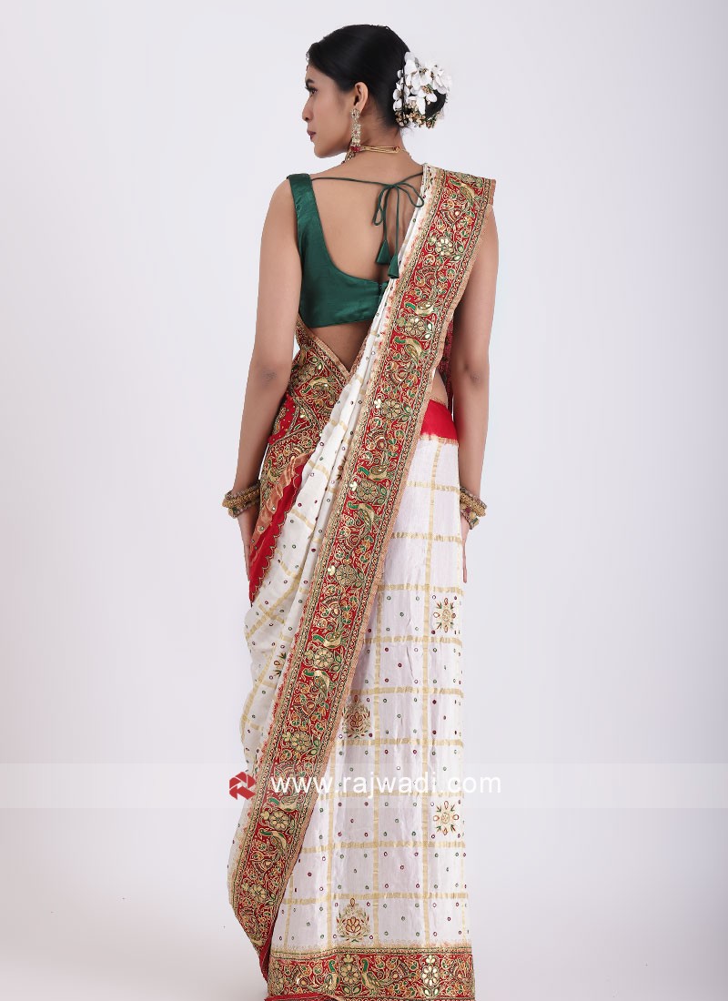 Banarasee Handwoven Semi Silk Plain Saree With Zari Contrast Border-Ma