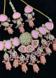 Gold Finish Stone Studded Pink Choker Necklace Set