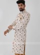 Cream Color Printed Mens Indo-Western