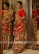 Cream And Red Color Silk Saree