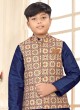 Ajrakh Printed Nehru Jacket In Jute Silk