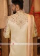 Grooms Cream Color Silk Sherwani