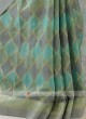 Shimmer Chiffon Sea Green And Grey Saree