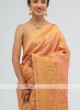 Peach And Golden Banarasi Silk Saree