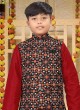 Black And Red Patola Printed Nehru Jacket Set