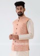 Art Silk Peach Color Zari Work Nehru Jacket Set