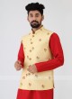 Art Silk Embroidered Yellow Color Nehru Jacket