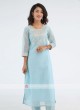 Light Blue Cotton Silk Kurti Set