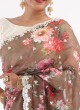 Brown Organza Saree With Floral Printed