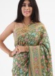 Light Olive Green Bandhani Chiffon Saree