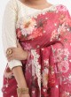 Light Maroon Floral Printed Organza Saree