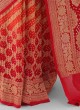 Red And Orange Chiffon Saree With Zari Weaving Work