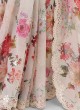 Cream Color Floral Printed Organza Saree