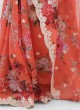 Orange Floral Printed Organza Saree