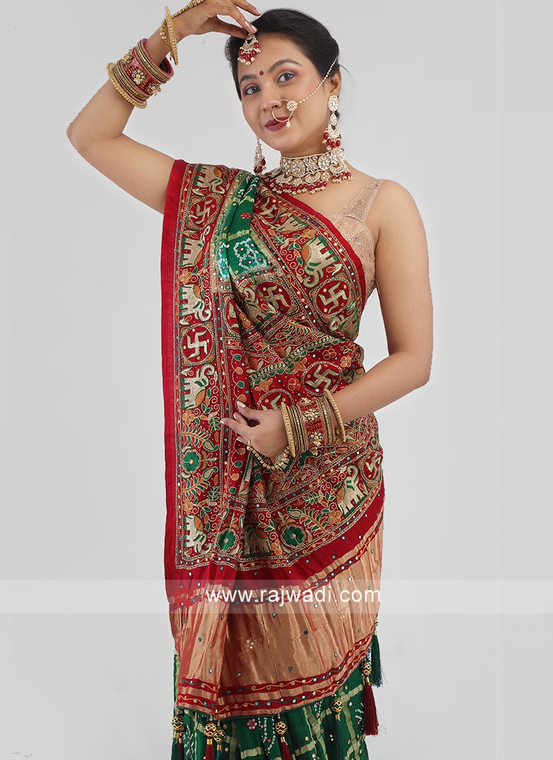 Green And Maroon Traditional Gharchola Saree in Gaji Silk – Khatri Jamnadas  Bechardas