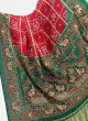 Gajji Silk Wedding Saree For Bride In Green And Maroon Color