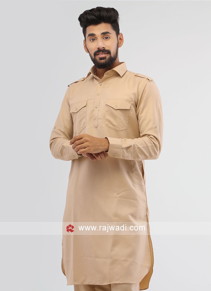 Brown Colour Banarasi Silk Fabric Kurta Pajama.