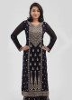 Navy Blue Color Party Wear Palazzo Suit With Resham Work