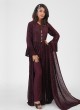 Wine Color Chiffon Long Front Slit Suit