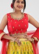 Silk Yellow And Red Choli Suit For Functions