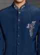 Imported Silk Fabric Indowestern In Peacock Blue Color