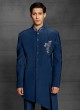 Imported Silk Fabric Indowestern In Peacock Blue Color