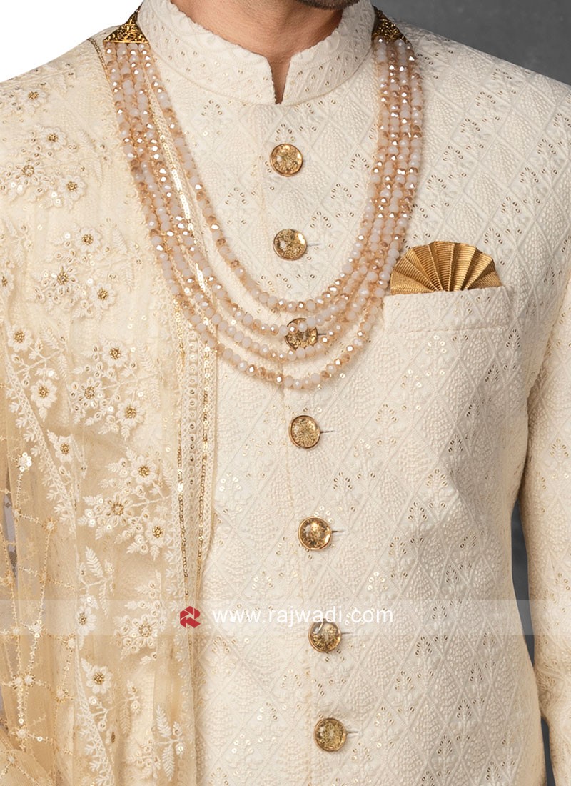 Groom Sherwani In Off-White Color