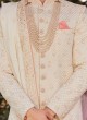 Off White Lucknowi Silk Wedding Sherwani