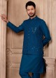 Peacock Blue Nehru Jacket Set With Embroidery Work