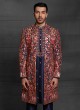 Designer Jacket Style Indowestern In Navy Blue