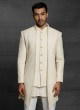 Lucknowi Work Jacket Style Indowestern In Off White