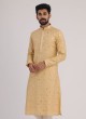 Plastic Mirror Work Kurta Pajama In Golden Color