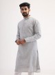 Plastic Mirror Work Kurta Pajama In Grey Color