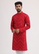 Plastic Mirror Work Kurta Pajama In Red Color