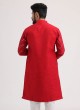 Plastic Mirror Work Kurta Pajama In Red Color