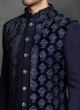 Jacket Style Indowestern In Navy Blue Color