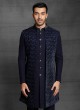 Navy Blue Imported Wedding Wear Indowestern